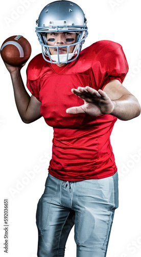 Sportsman throwing American football while playing