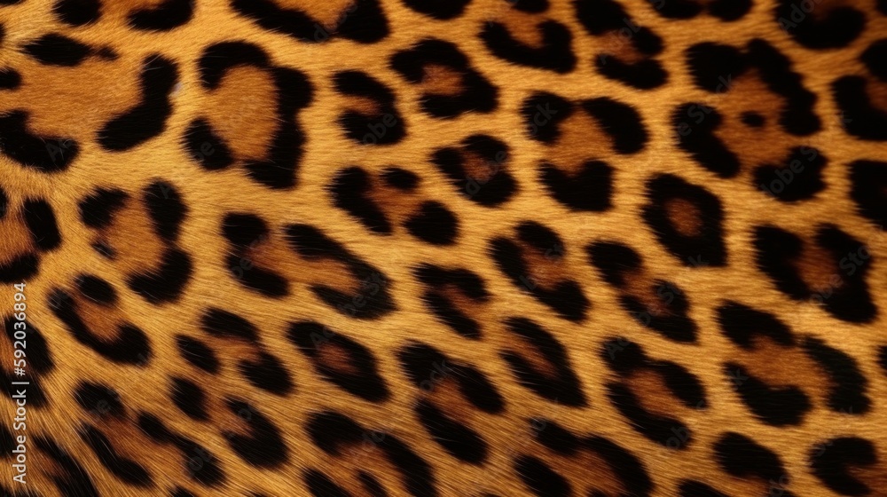 Leopard skin background. Wild cat leather, top view, close up. Generative AI animal texture