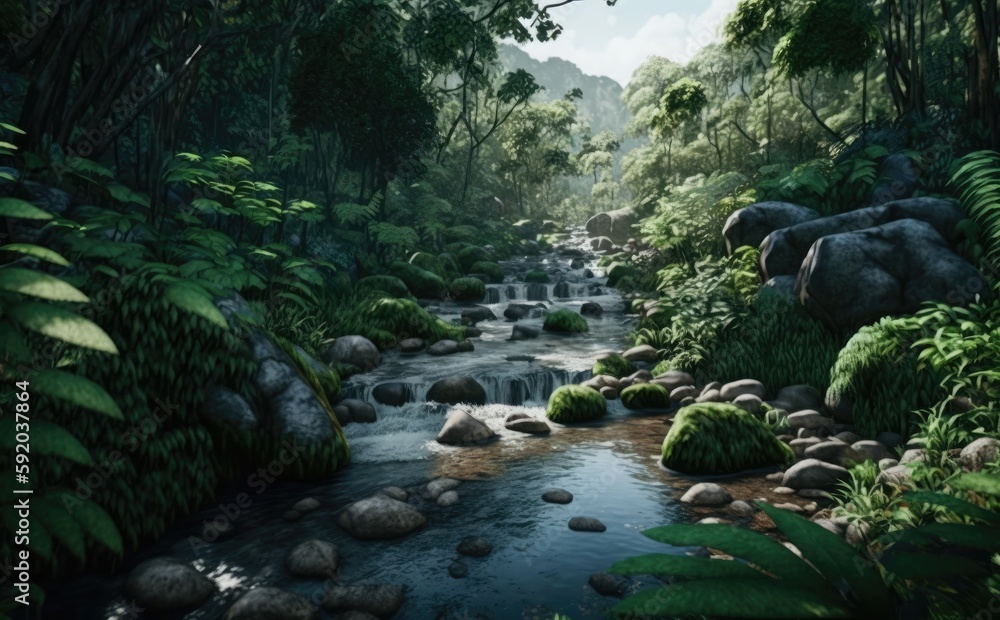 Creek in rain forrest, Southeast Asian rainforest with deep jungle, Creek in rain forrest, Southeast Asian rainforest with deep jungle,