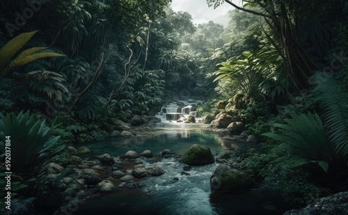 Creek in rain forrest  Southeast Asian rainforest with deep jungle 