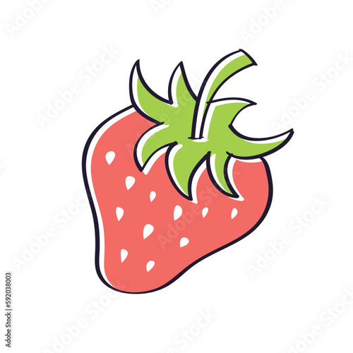 Red strawberry isolated doodle sketch cartoon vector illustration