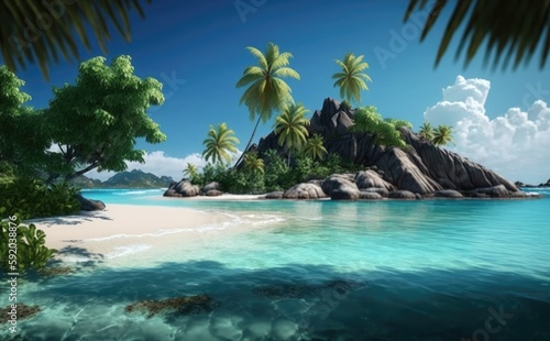 Beautiful summer Tropical beach, a island, Tropical white sand beach with coco palms © printartist