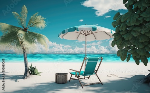 Beautiful beach banner  Beach chair and umbrella on sand beach  Amazing beach landscape