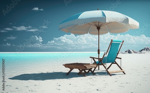 Beautiful beach banner, Beach chair and umbrella on sand beach, Amazing beach landscape
