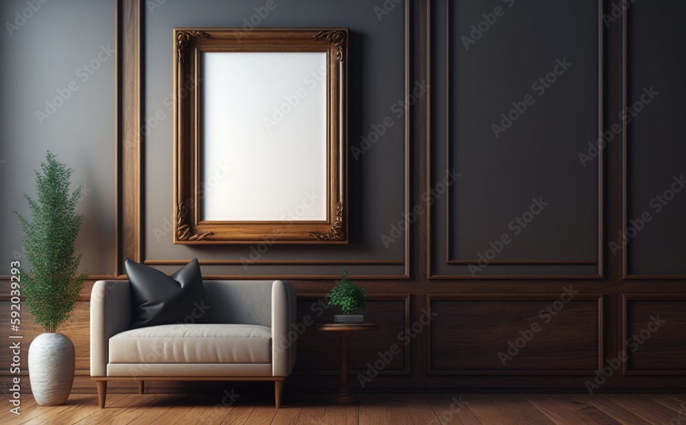 Empty picture frame mockup on a wall vertical frame mockup in modern minimalist interior with plant in trendy vase on wall background, Template for painting, photo or poster Empty picture frame mockup on a wall vertical frame mockup in modern minimalist interior with plant in trendy vase on wall background, Template for painting, photo or poster