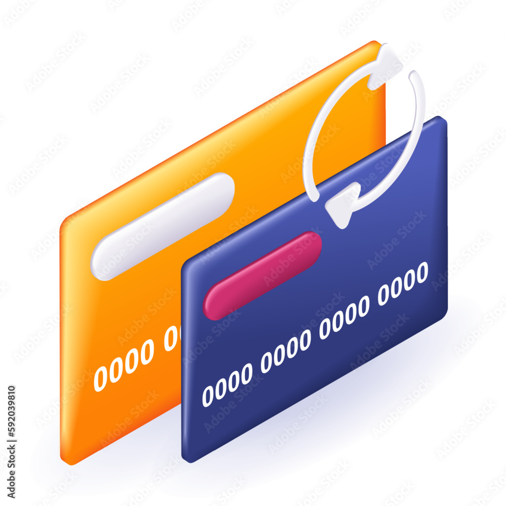 Isometric 3D icon Credit card. Exchange of electronic money, transfer of funds from card to card. Cartoon minimal style. Vector for website Isometric 3D icon Credit card. Exchange of electronic money, transfer of funds from card to card. Cartoon minimal style. Vector for website