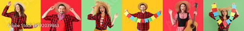 Collage of happy woman and ...