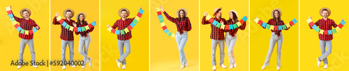 Collage of happy woman and ...