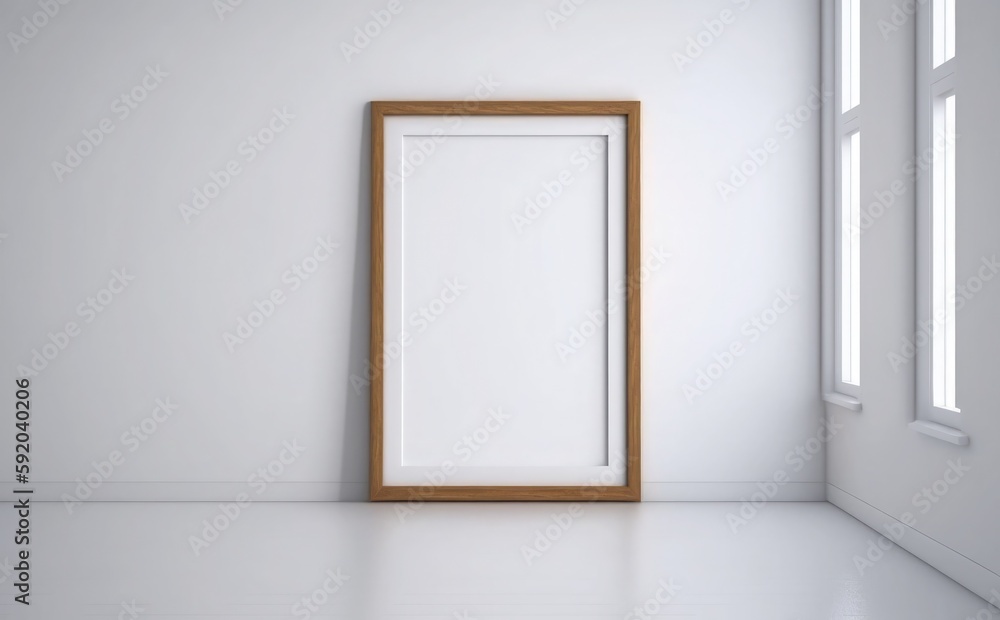 Wooden frame mock up on a wall. vertical poster frame mockup in modern minimalist interior Wooden frame mock up on a wall. vertical poster frame mockup in modern minimalist interior