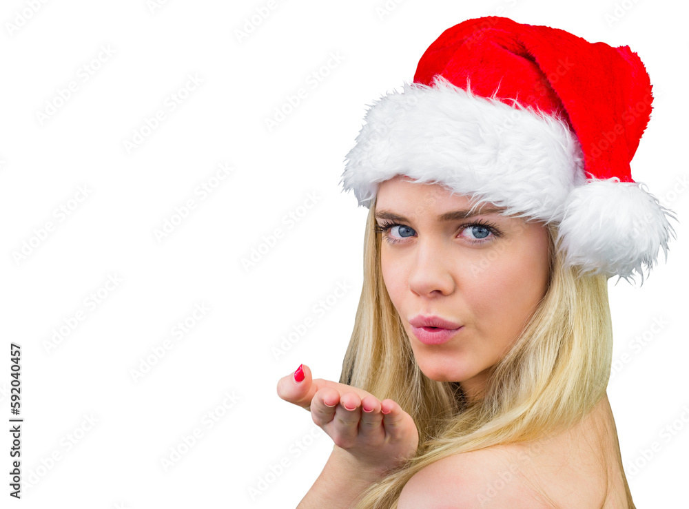 Fototapeta premium Blonde with bare shoulders in santa hat