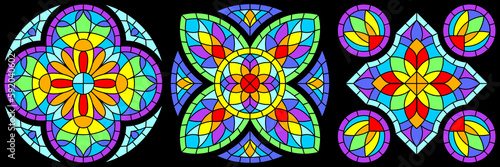 Set of stained-glass windows in gothic style. Medieval mosaic tile texture. photo