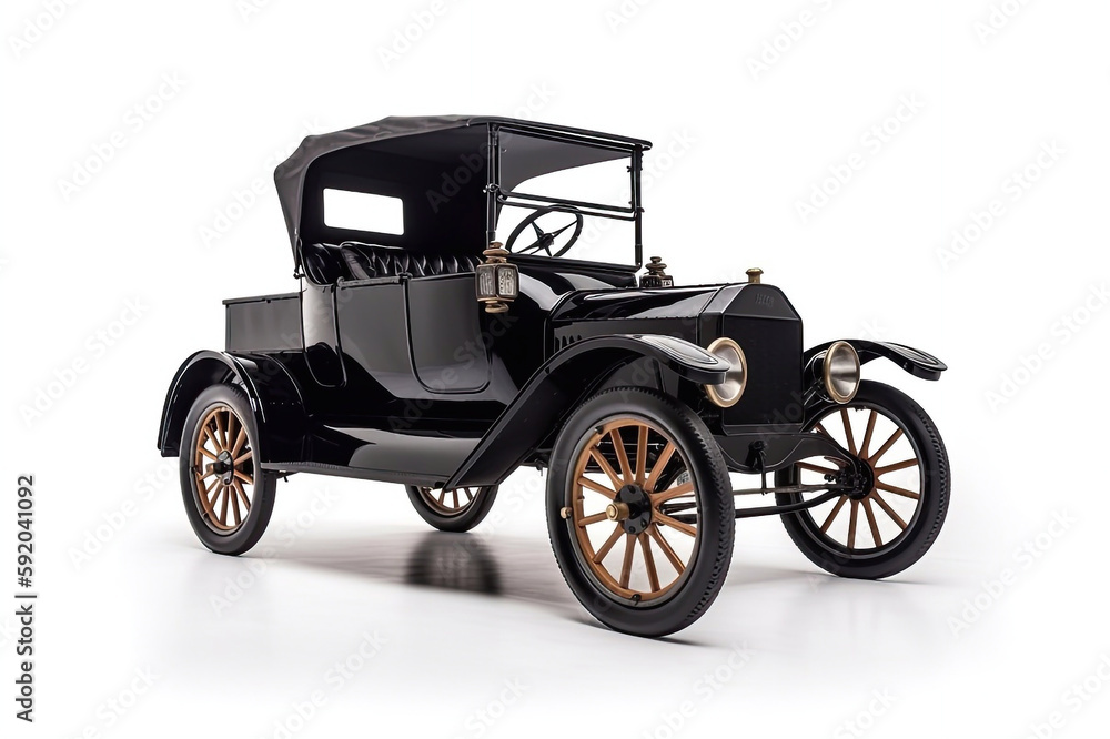 Vintage American 1920s Black Car Isolated on White Background, Generative AI