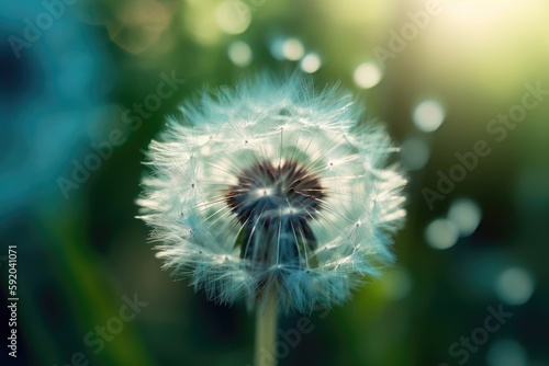 Closeup of dandelion on natural background. Bright calming delicate nature details. AI generated