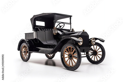 Vintage American 1920s Black Car Isolated on White Background, Generative AI