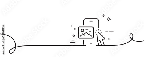 Phone image line icon. Continuous one line with curl. Smartphone app sign. Cellphone mobile device symbol. Phone image single outline ribbon. Loop curve pattern. Vector
