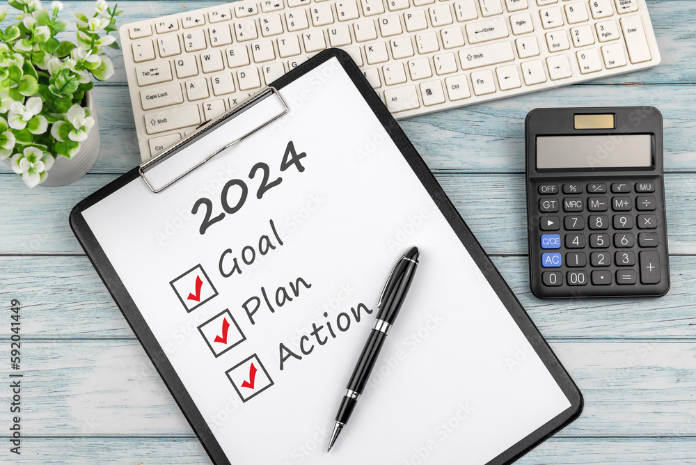 Clipboard with text 2024 goal, plan, action checklist Stock Photo Adobe Stock