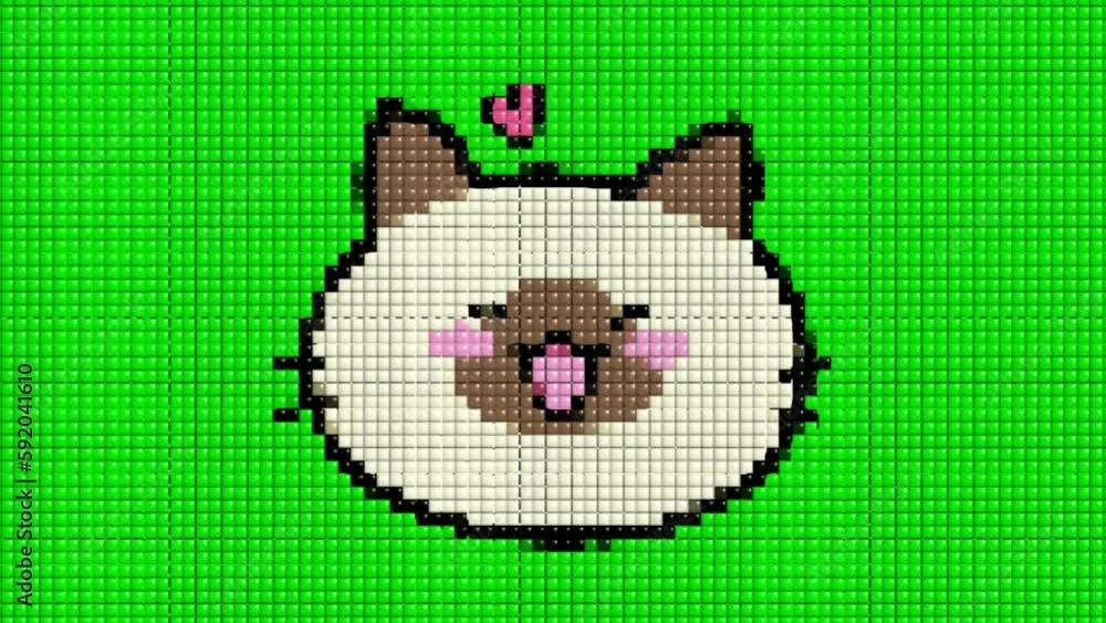 cute cat activity animation, pixel art, on green screen background ...