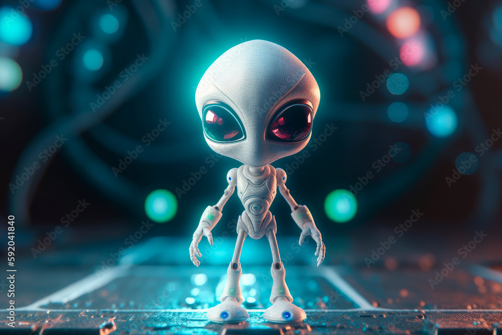 Alien with big eyes and a tiny body in a spaceship. Generative AI Alien with big eyes and a tiny body in a spaceship. Generative AI