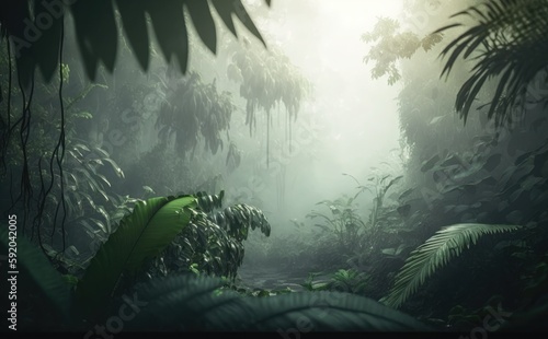 Landscape with rainforest or rainforest morning fog