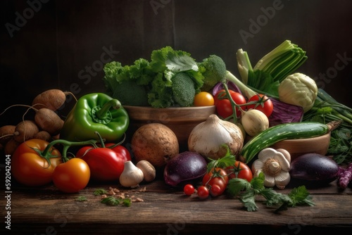 Fresh vegetables prepared for cooking. AI generated