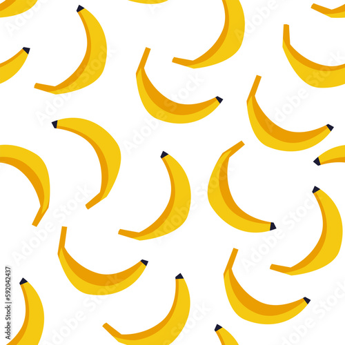 Cartoon vector pattern of yellow fresh banana fruits in peel on white background. Cartoon banana vector pattern for decoration