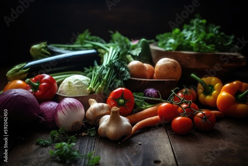 Fresh vegetables prepared for cooking. AI generated
