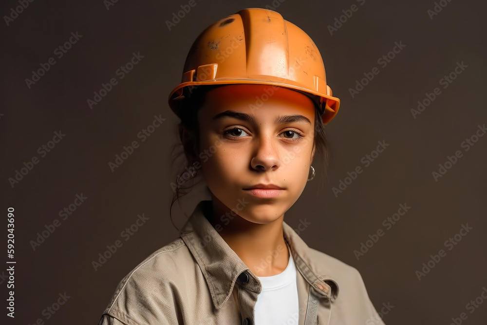 Young construction worker in hard hat at construction site. Generative AI. Young construction worker in hard hat at construction site. Generative AI.