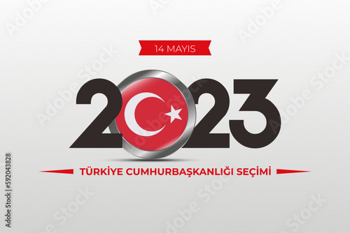 General and Presidential elections in Turkey 14 May 2023. (Turkish Translate on the Image: 14 Mayıs Türkiye Cumhurbaşkanlığı Seçimi) Ballot Box and Turkish Flag Symbol and Presidential symbol. photo