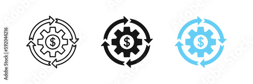 Money recovery icon. Refund symbol. Cashback signs. Investment cash symbols. Exchange currency icons. Black and blue color. Vector sign.