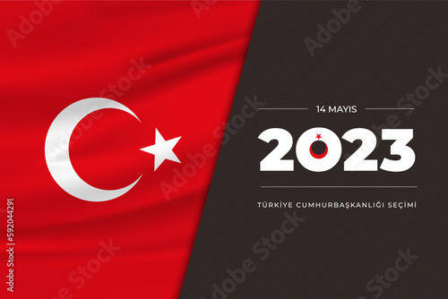 General and Presidential elections in Turkey 14 May 2023. (Turkish Translate on the Image: 14 Mayıs Türkiye Cumhurbaşkanlığı Seçimi) Ballot Box and Turkish Flag Symbol and Presidential symbol. photo