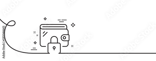 Wallet line icon. Continuous one line with curl. Money purse with lock sign. Cash budget symbol. Wallet single outline ribbon. Loop curve pattern. Vector