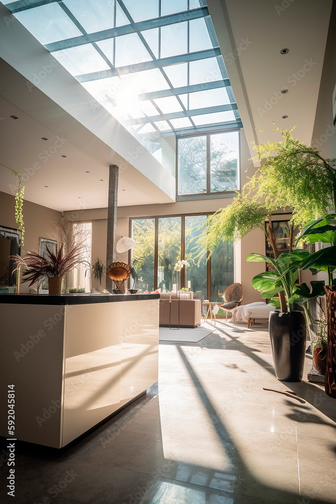modern interior in the house with plants