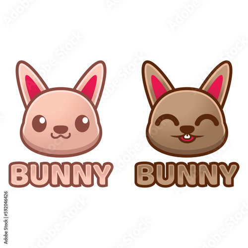 Cute Kawaii head rabbit bunny Mascot Cartoon Logo Design Icon Illustration Character vector art. for every category of business, company, brand like pet shop, product, label, team, badge, label © aldonat