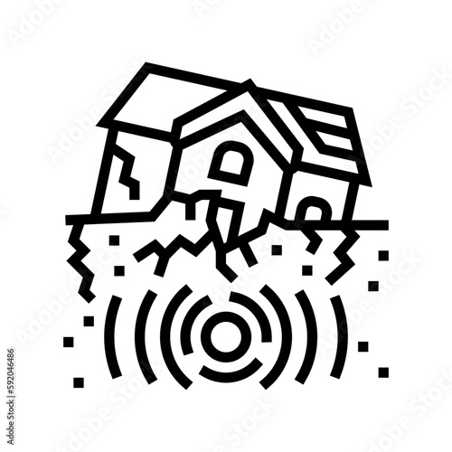 house earthquake destroyed line icon vector illustration