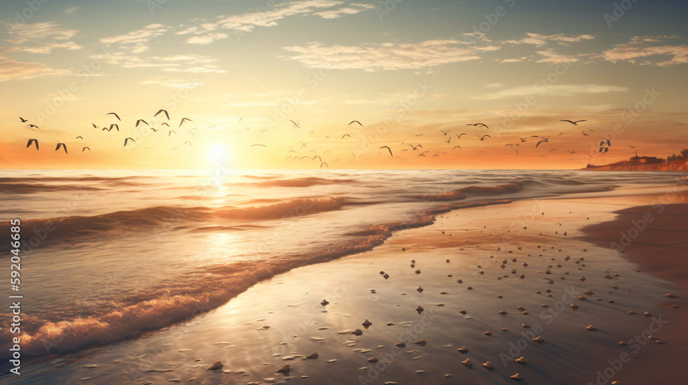 Gorgeous Sunrise with Flying Birds, Perfect for Wall Art or Home Decor. Generative ai Gorgeous Sunrise with Flying Birds, Perfect for Wall Art or Home Decor. Generative ai