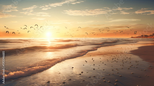 Gorgeous Sunrise with Flying Birds  Perfect for Wall Art or Home Decor. Generative ai