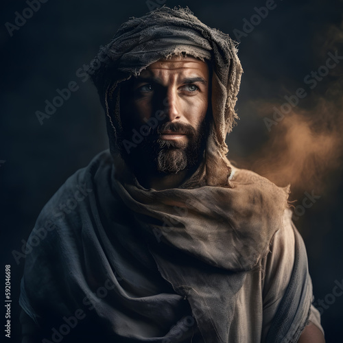 Man clothed in sackcloth and ashes from the Bible, generative ai
