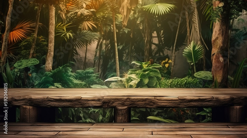 Jungle table background. Generative Ai