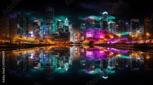 Electric Nights' Vibrant Neon Cityscape, Brimming with Energy and Movement, Captured with Precision and Artistry, to Bring the Thrilling Energy of the City Into Your Home or Workspace. Generative AI © Akash