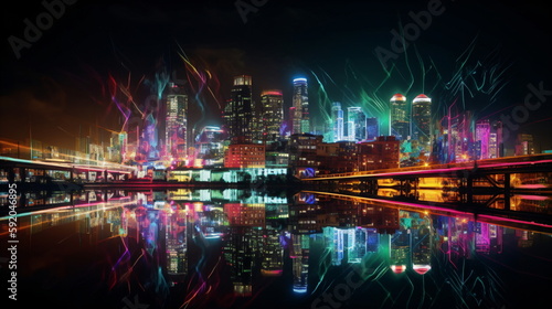 Electric Nights' Vibrant Neon Cityscape, Brimming with Energy and Movement, Captured with Precision and Artistry, to Bring the Thrilling Energy of the City Into Your Home or Workspace. Generative AI © Akash