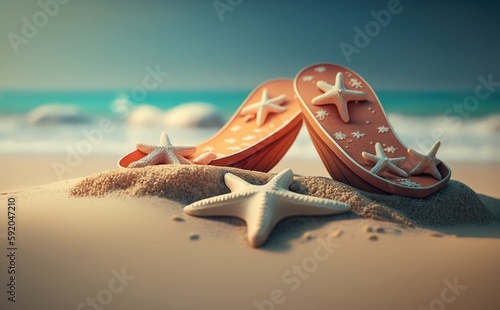 Beautiful sea beach on a tropical island, Beautiful starfish natural summer vacation holidays background