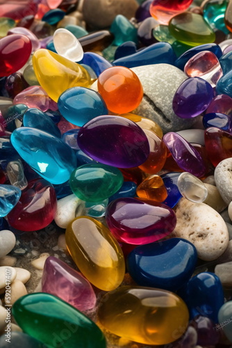 3d rendering of multicolored gems glistening in crystal clear detail. smooth and transparent, radiating romance and fantasy, epic rendering, and artistic inspiration. generative ai
