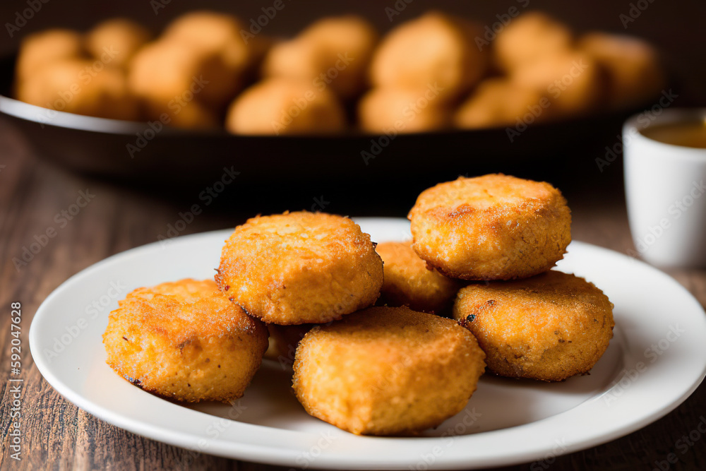 Croquetas Typical Spanish fried food served with sauce on a white plate