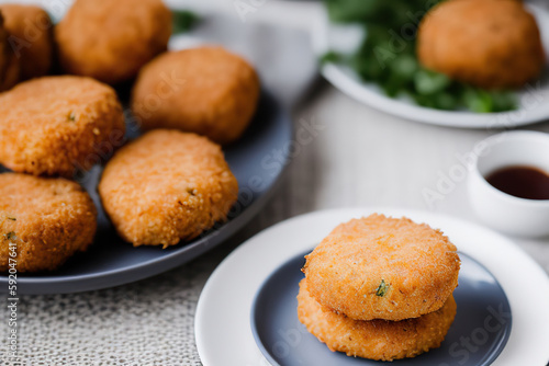 Traditional Spanish Croquetas with Delicious Sauce on White Plate