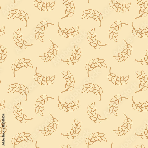 Ear of malt  corn  wheat seamless pattern. Repeating golden agriculture fiber. Repeated gold whole grains shape for decoration design prints. Repeat flat spikelet. Wheat ears. Vector illustration