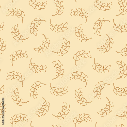 Ear of malt, corn, wheat seamless pattern. Repeating golden agriculture fiber. Repeated gold whole grains shape for decoration design prints. Repeat flat spikelet. Wheat ears. Vector illustration
