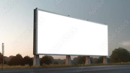 a huge empty billboard on the side of the road. Empty layout for your advertisement. AI generated