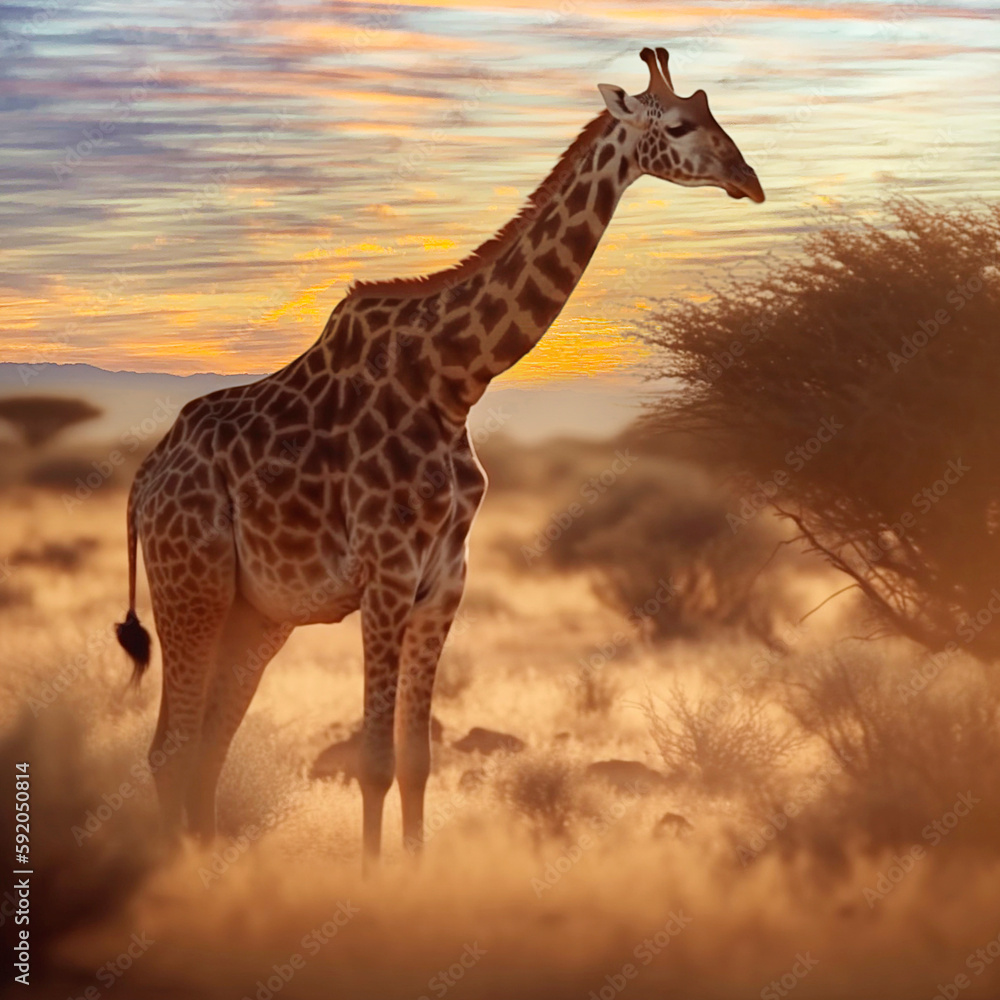 predators savannah giraffe. Generative AI,