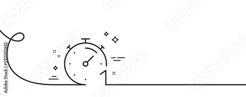 Timer 1 minute line icon. Continuous one line with curl. Stopwatch time sign. Countdown clock symbol. Timer single outline ribbon. Loop curve pattern. Vector