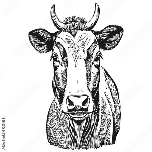 cow vector illustration line art drawing black and white calf
